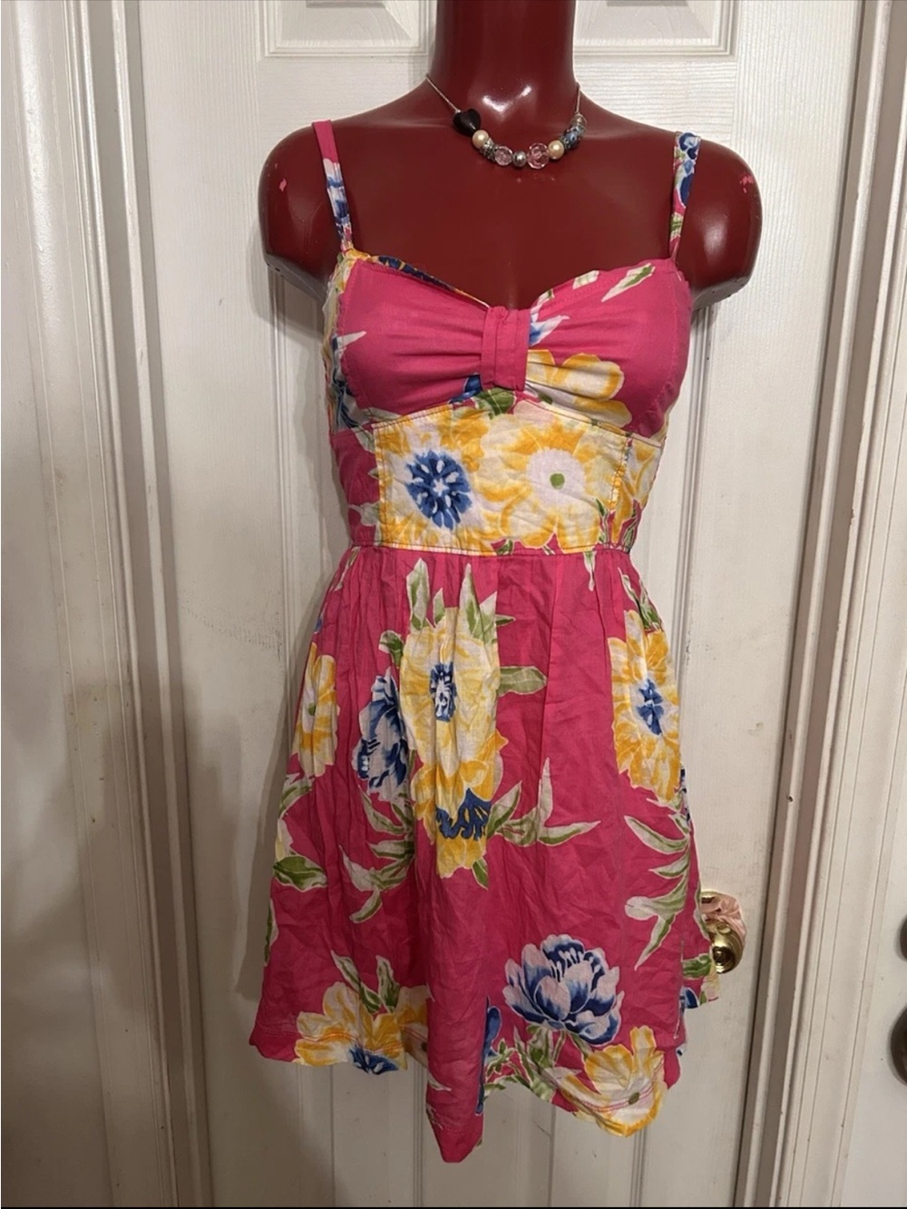 HOLLISTER HALTER STRAP MINI FLORAL COTTON DRESS - ELASTIC BACK-SIZE SMALL-LINED
